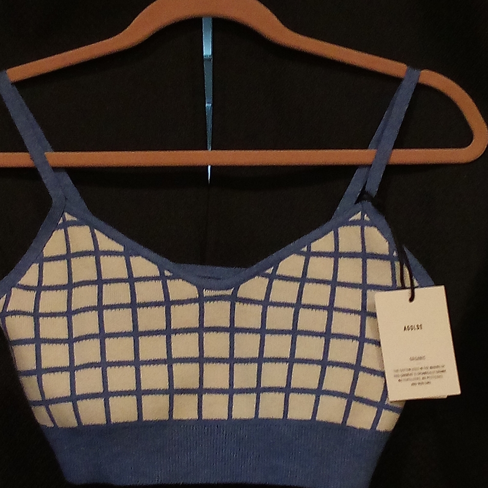 Agolde Blue and White Checkered Bralette